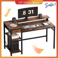 Oak & Tea Corner Desk L-Shape 120cm PC table with Adjustable Shelves & Vintage Design, office/Gaming table