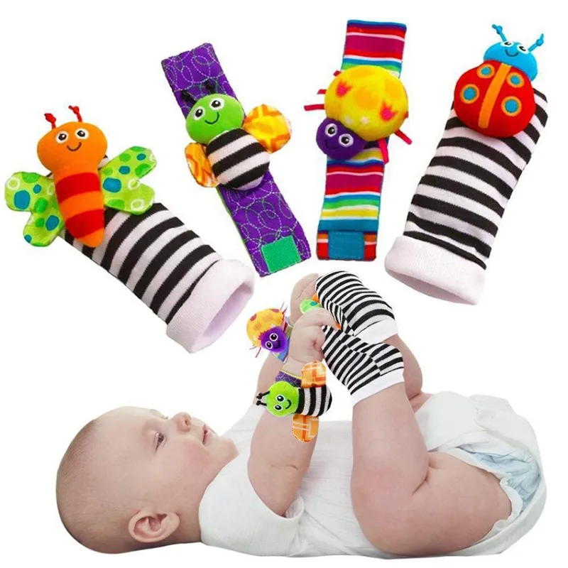 

Baby Toy 0-12 Months Rattles Toys Animal Socks Wrist Strap + Rattle Foot Socks Bug Wrist Strap Baby Socks New