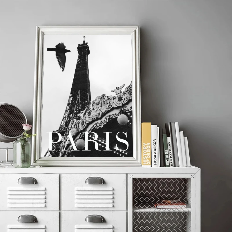 Eiffel Tower Black White Poster France Paris Travel Landscape Canvas Painting Print Wall Art Pictures for Living Room Home Decor