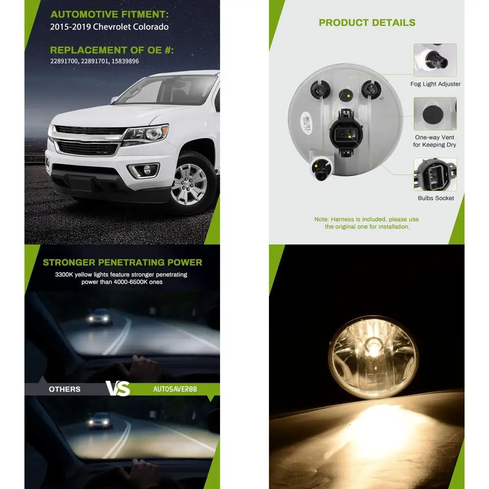 

Модернизированные противотуманные фары Chevrolet Colorado 2015-2019 с лампами 24 Вт, 12 В, проводкой и переключателем