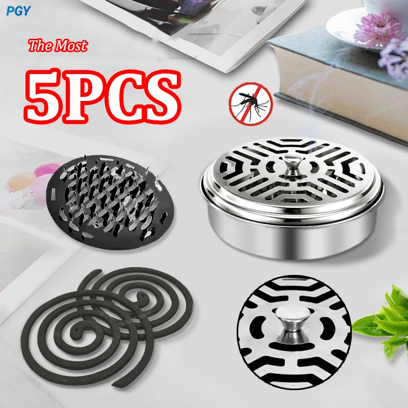 

Mosquito Coils Holder Stainless Steel Mosquito Coil Box with Cover Round Mosquito Coil Tray Easy To Clean Anti-Mosquito Supplies