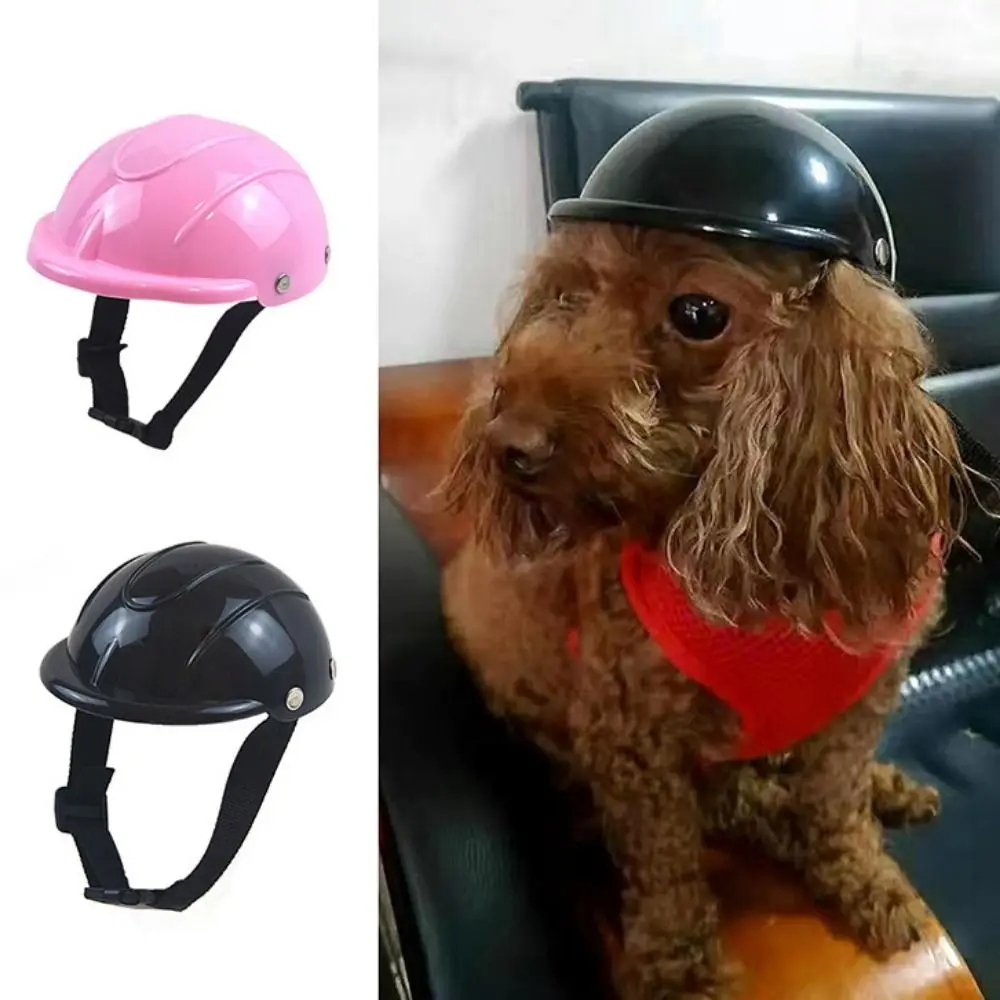 Adjustable Dog Helmet Wear Resistant Windproof Pet Motorcycle Helmet Cap Breathable Plastic Pet Riding Cap Sun Rain Protection
