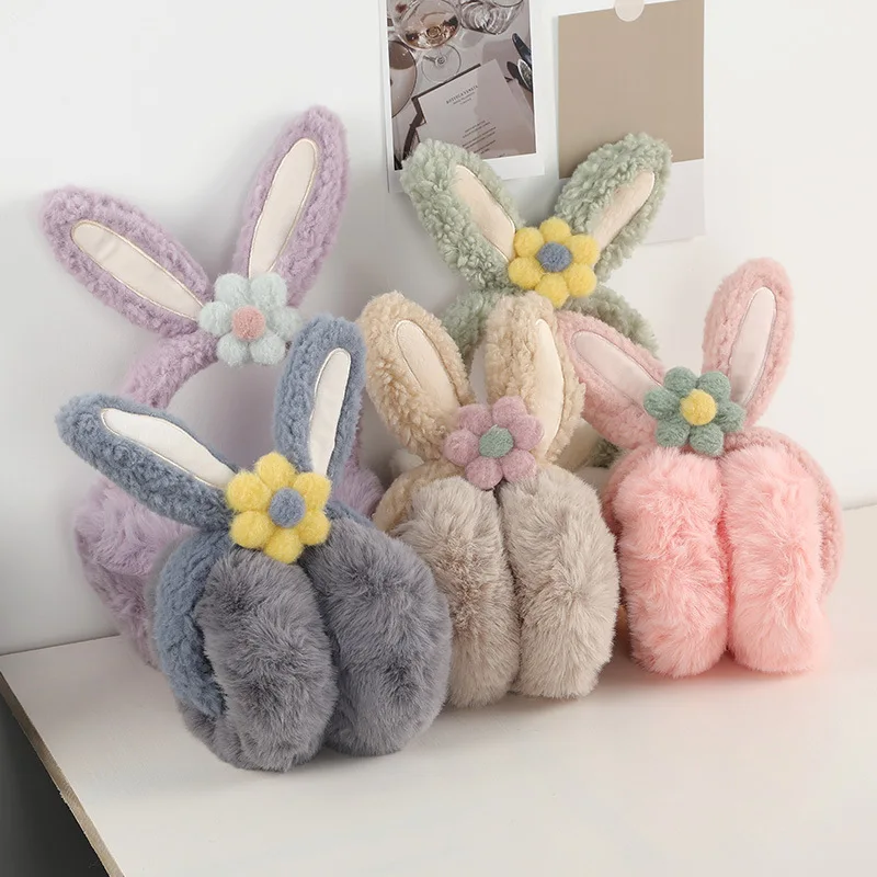 Ladies' Earmuffs Winter Velvet Thickened Warm Comfortable Ear Protection Cartoon 3D Rabbit Ears Cute Kawaii Sweet New Earmuffs