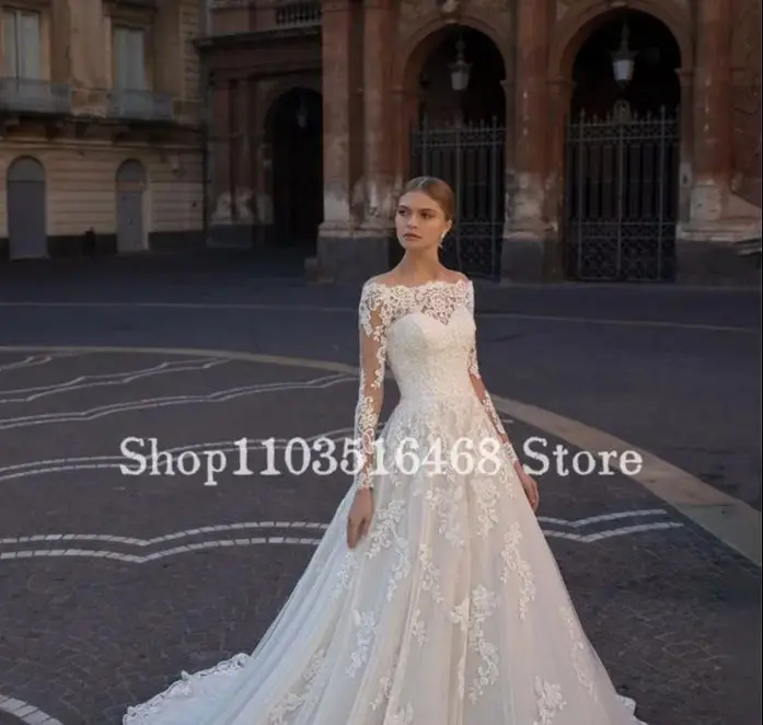 Elegant One Shoulder Wedding For Women White Luxury Applique Long Sleeve A Line Customised Long New vestidos de novia