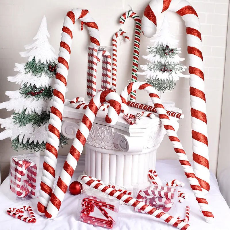 Spot Christmas Decorations 15-90CM Red and White Painted Crutches Shooting Props Store Scene Decoration