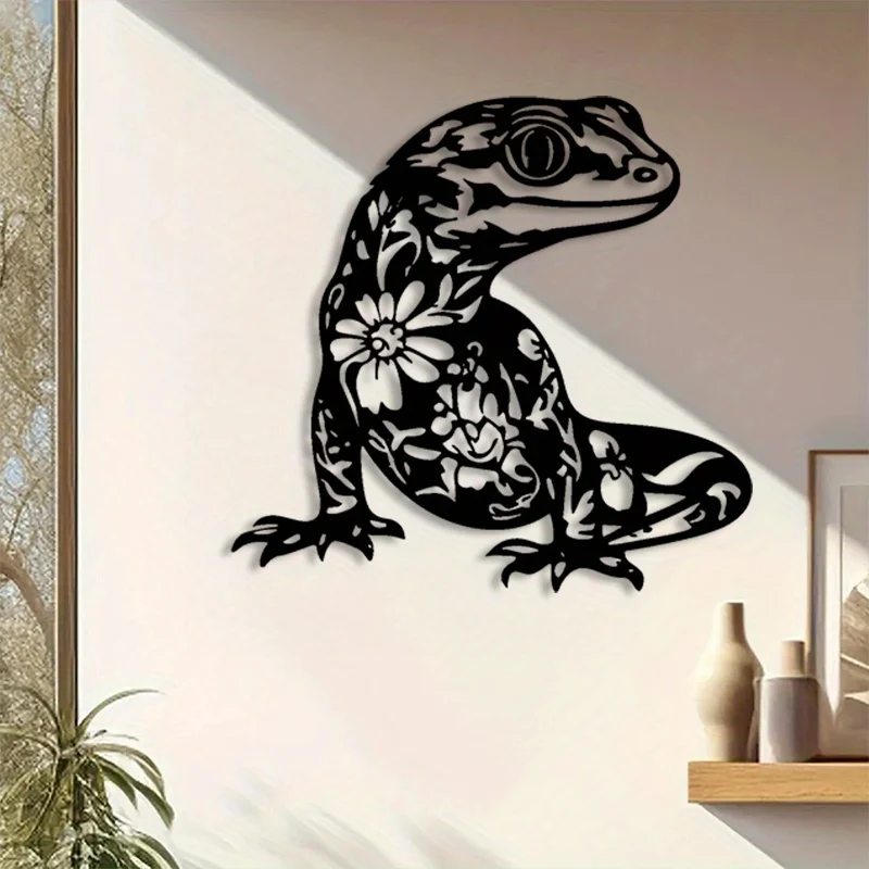 CIFBUY Wrought Iron Wall Art Black White Frog Flower Sculpture Unique Metal Decor for Garden Botanical Spring Festive Indoor Out