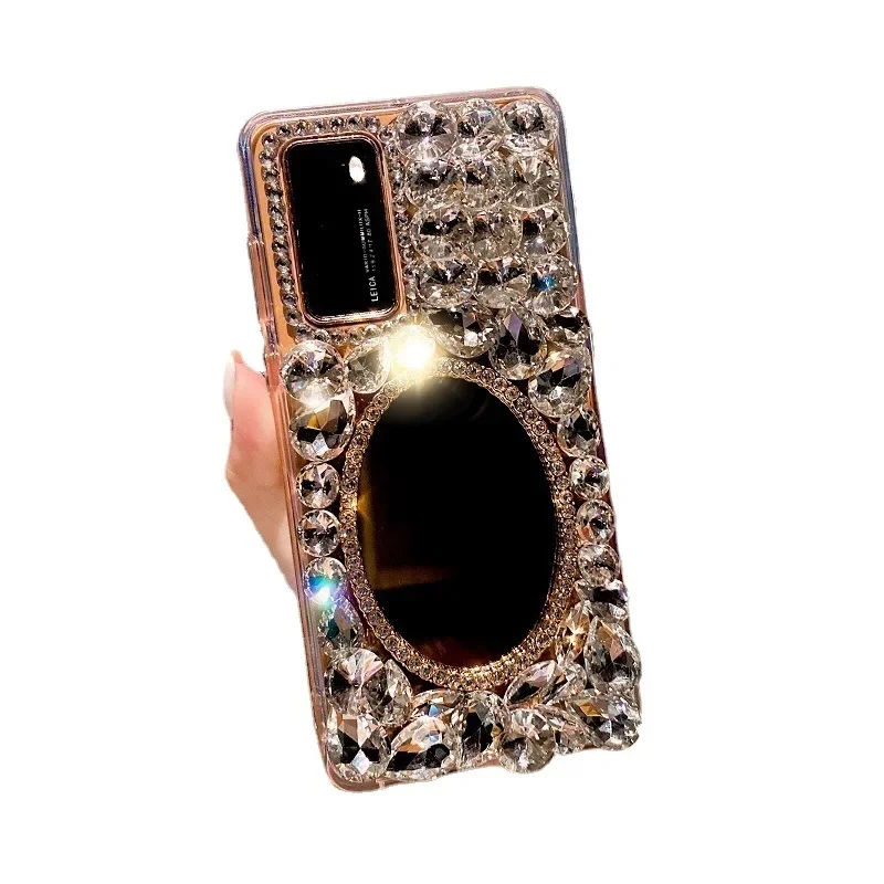 Glass Rhinestone Mirror Cases for Samsung Galaxy S26 S24 Plus, S25, S22, 23 Ultra, Note20, Bling, Crystal Clear Stone