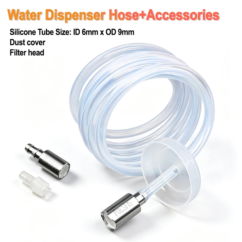 Food Grade Silicone Tube 6mm X 9mm Hose + Filter + Dust Cap Water Dispenser Accessory Set Universal Automatic Water Intake Kit