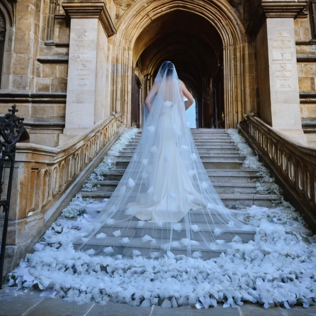 2 Tier Bridal Veil Luxury Romance Wedding Veil 5M Long Cathedral Style Soft Bridal Illusion with Comb Bride Accessories V126