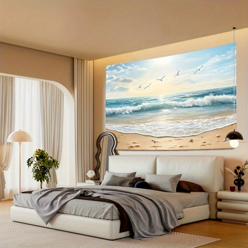 Stylish Wave Tapestry | Seaside Scene Backdrop | Universal Decor for Living Room/Bedroom/Office/Party (Flat Print)