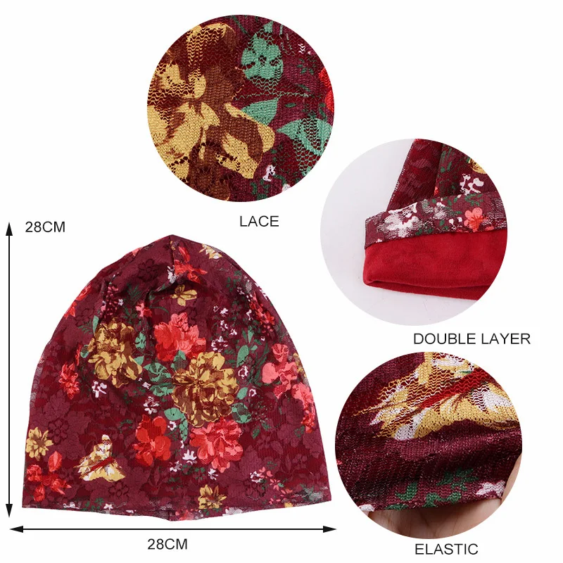 Frühlings- & Sommer-Spitzen-Mesh-Doppelschicht-Atmungsaktive Leichte Bedruckte Pullover-Mütze Skullies & Beanies – Detail 2