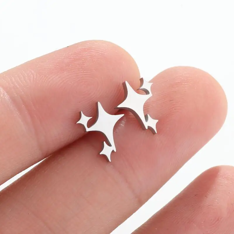 1 Pair 2024 Fashion Stainless Steel Cross Star Stud Earrings for Women Girl Korean Four-Pointed Star Personality Earrings Jewel