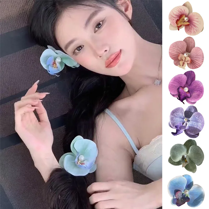 1PC Phalaenopsis Flower Hairpin Romantic Butterfly Orchid Hair Clip GiftSimulated Flower Side Clip Headdress Shooting Props