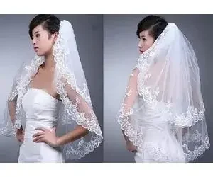 New Elegant Lace White Wedding Bridal Bride Veil Comb Free Shipping  Arrival Short Tiers Bridal Veils Tulle Natural Bottom