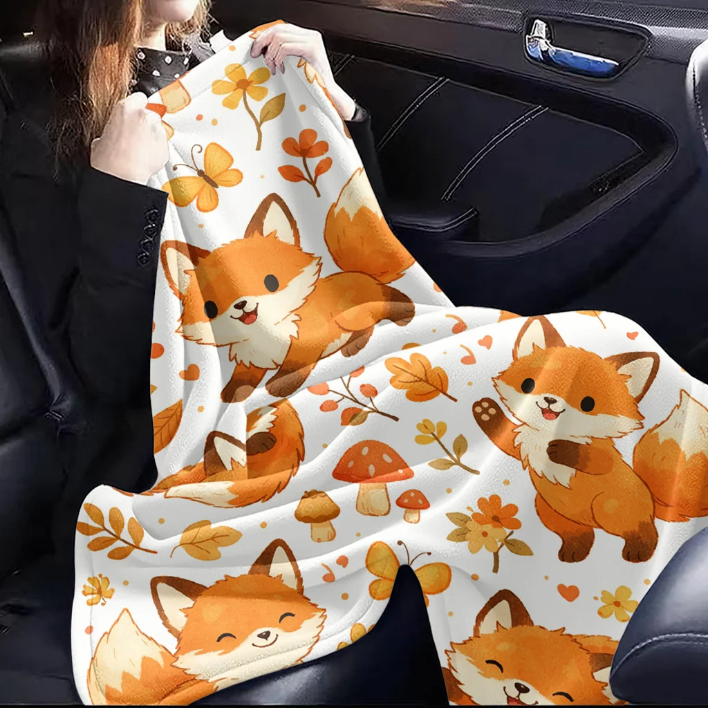 1pc Blanket, Fox Autumn Element, Printed Coverlet, Shawl Blanket, Cuddle Blanket, Comfortable And Soft Plush Blanket, Warm And L