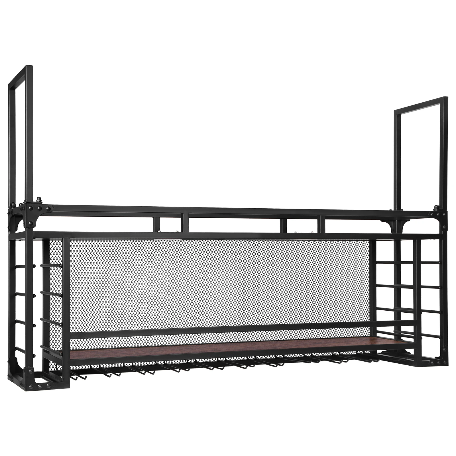 

Wall Mounted 2 -Tiers Wood-Metal Retro Wine Rack Simple Type With Light Wine Shelf Storag Wall Mounted For Bar Restaurant Indoor