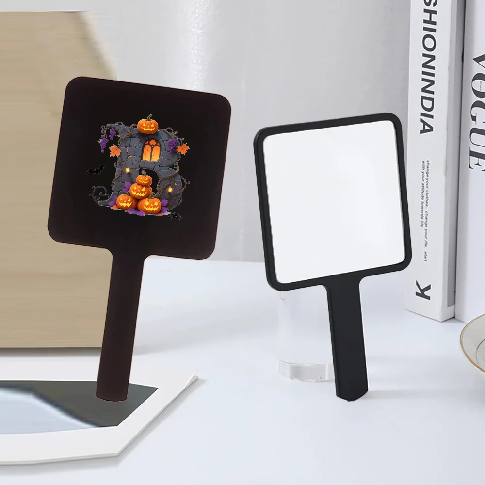 مرآة مكياج مربعة الشكل للنساء، مرآة محمولة وأنيقة من جانب واحد، أداة مكياج مطبوعة إبداعية، نمط الهالوين