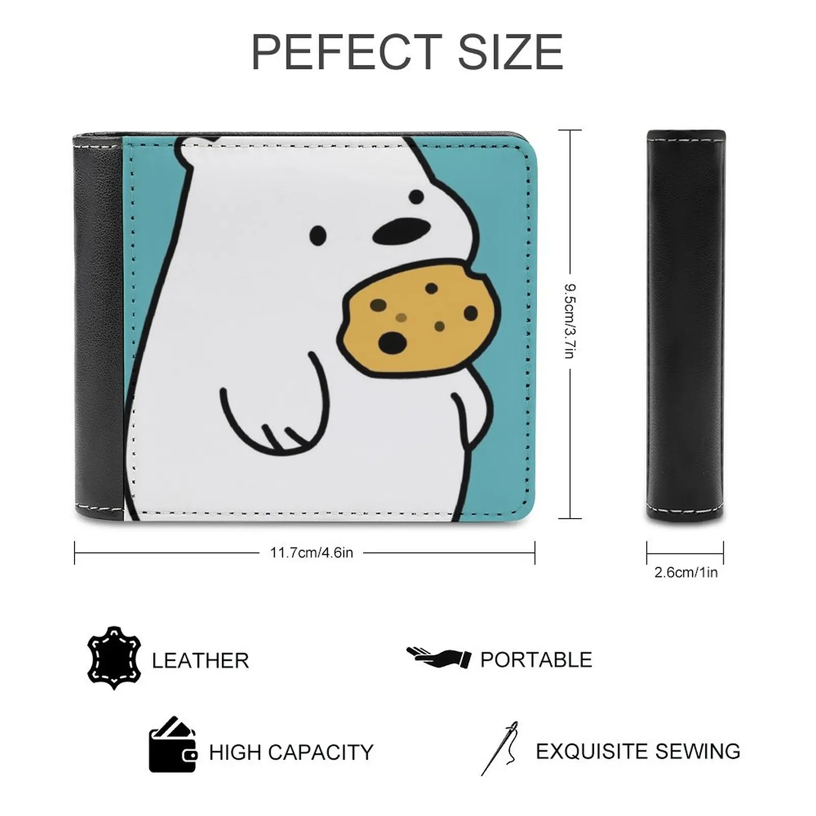 Ice Bear Cookies Leather Wallet Credit Card Holder Luxury Wallet Ice Bear Bears Ice Wbb Tv Show Cartoon Children Girls Cute