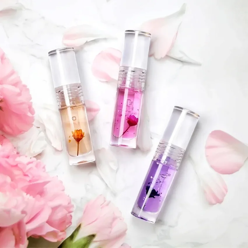 Private Label 5colors Flower Clear Lip Oil Nourishing Long Lasting Easy To Apply Color-changing Hydrating Vealentine's Day Gift