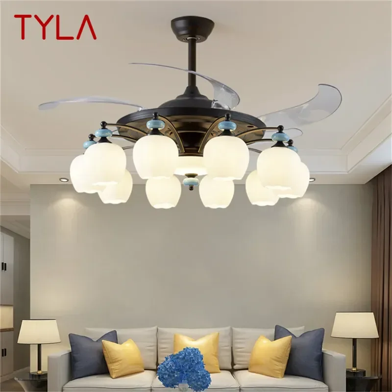 

TYLA Modern Stealth Fan Light Luxury Living Room Restaurant Bedroom Ceiling Fan Light Remote LED Electric Fan Light