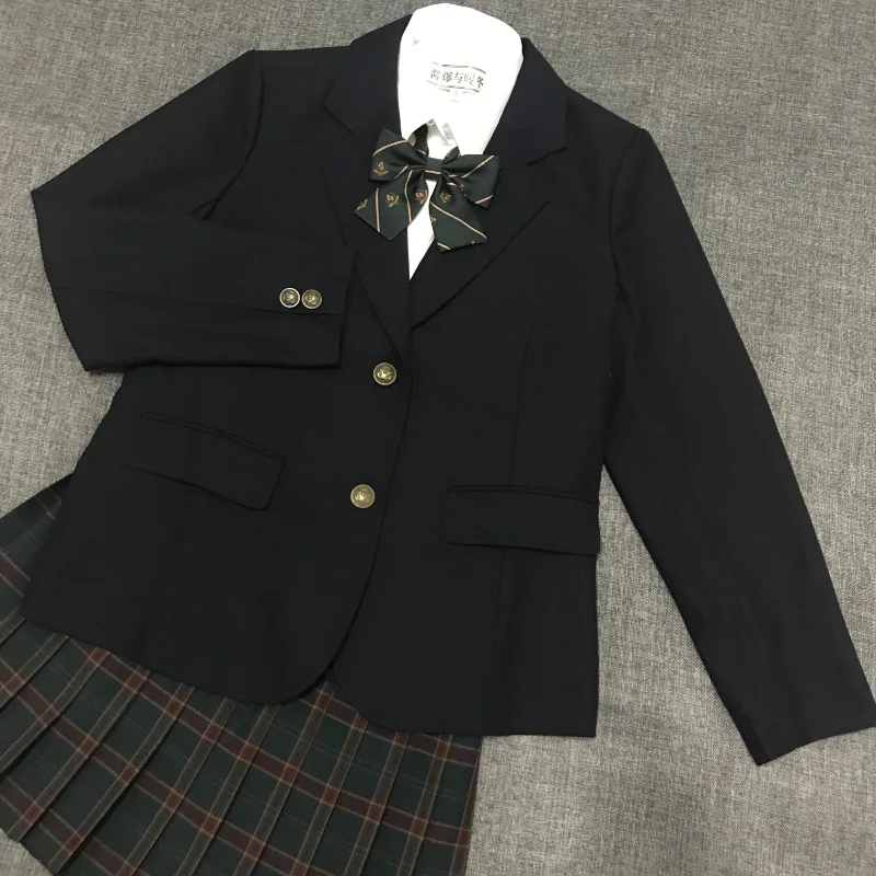 2024 New Japanese Jk Uniform Casual Style Autumn and Winter Suit Collar Black Loose Pocket Button Blazer For Girls