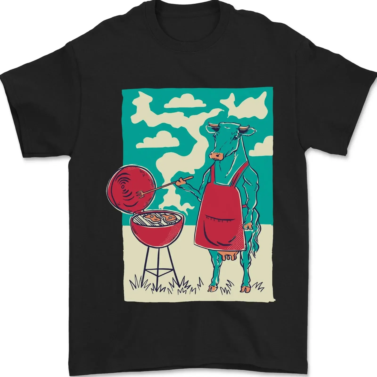 Kuh BBQ lustiges Grillen Essen Herren T Shirt 100 Baumwolle vintage Washed Stretched Breathable fashion Top For Everyday Wear