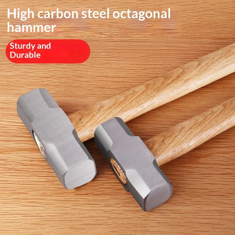 

Heavy-Duty Octagonal Hammer with Wooden Handle Multi-Functional Wall-Breaking Iron Mallet Tool Integrated Eight-Corner Hammer