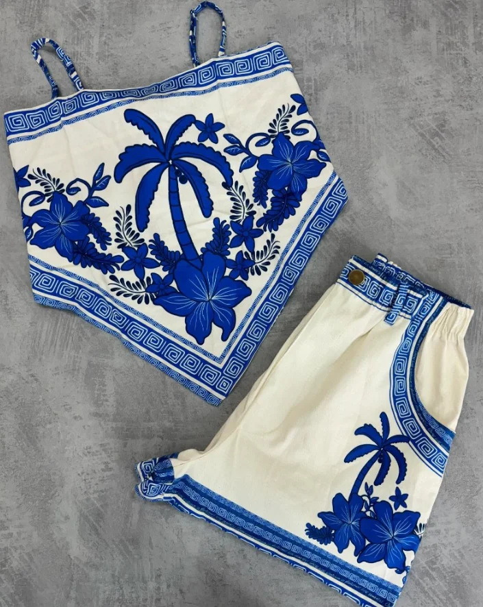 

Women's 2 Pieces Short Pants Outfits Summer Floral Print Spaghetti Strap Bandeau Top & Casual Pocket Design Shorts Set for Women