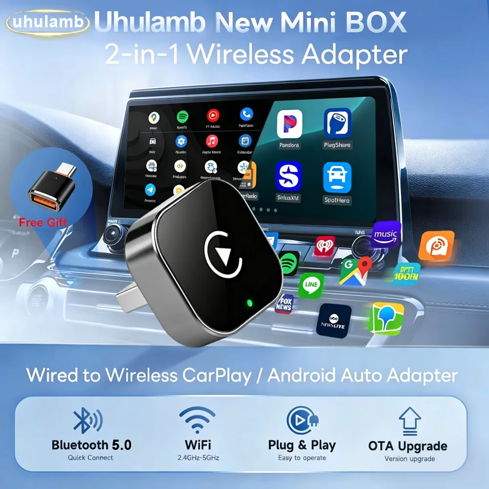 2026 Neu (Typ-C-Anschluss) Neuester Kabelloser CarPlay-Adapter USB CarPlay & Android Auto Konvertiert Kabelgebunden zu Kabellos Plug & Play