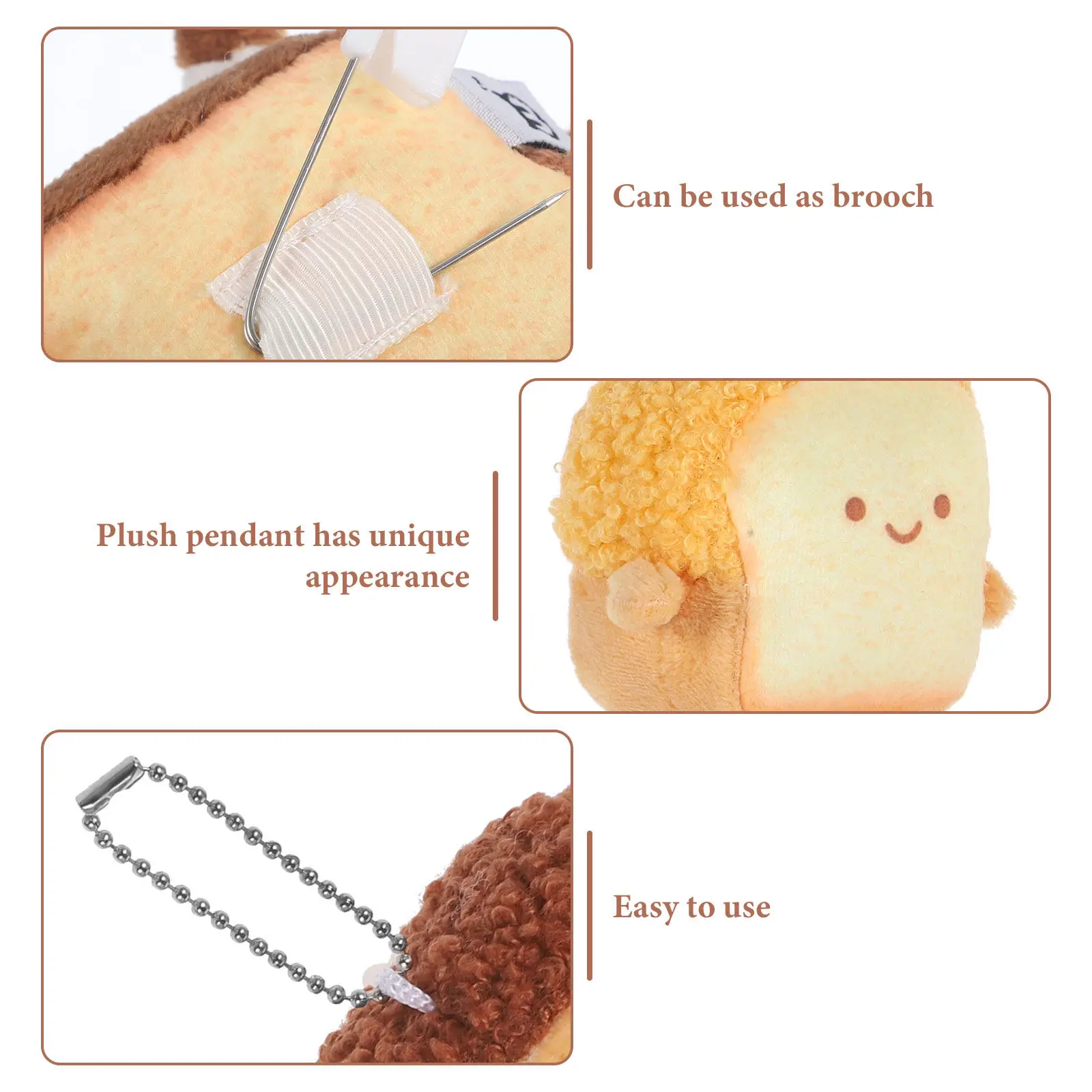 

2Pcs Stuffed Toast Pendant Cute Bread Hanging Ornament for Keychain Bag Decor Car Spooky Basket Filler Gift Toast Keychain Decor