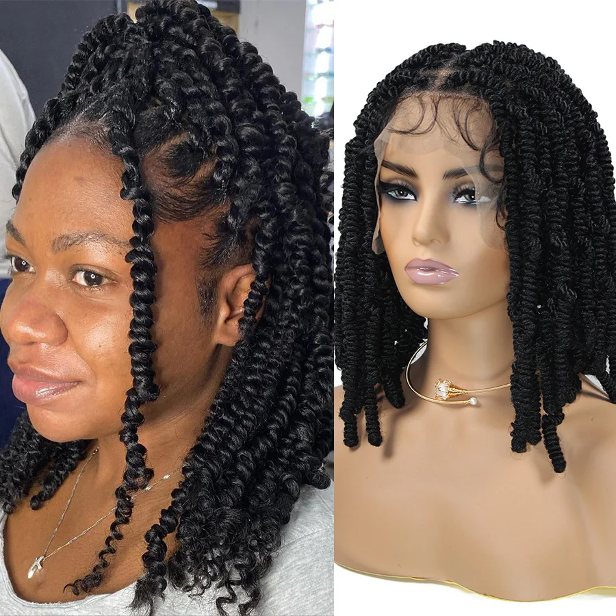 Spring Twist Braids Wig Synthetic Knotless Box Braided Wigs 12'' Full Lace Short Bob Braiding Wig for Black Women Passion Twist