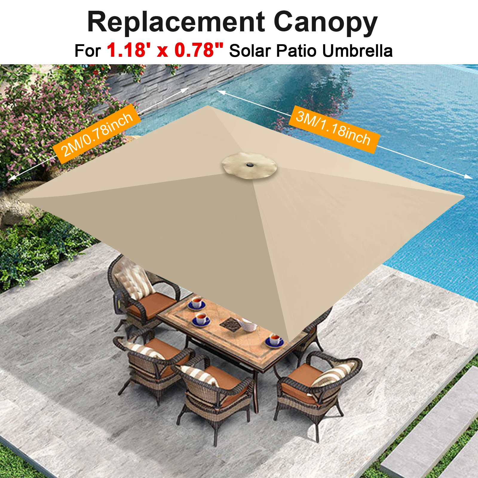 Replacement Canopy Canopys Polyester Cloth 2x3M UV-protected And Breathable Outdoor Garden Rainproof Square Patio Umbrella