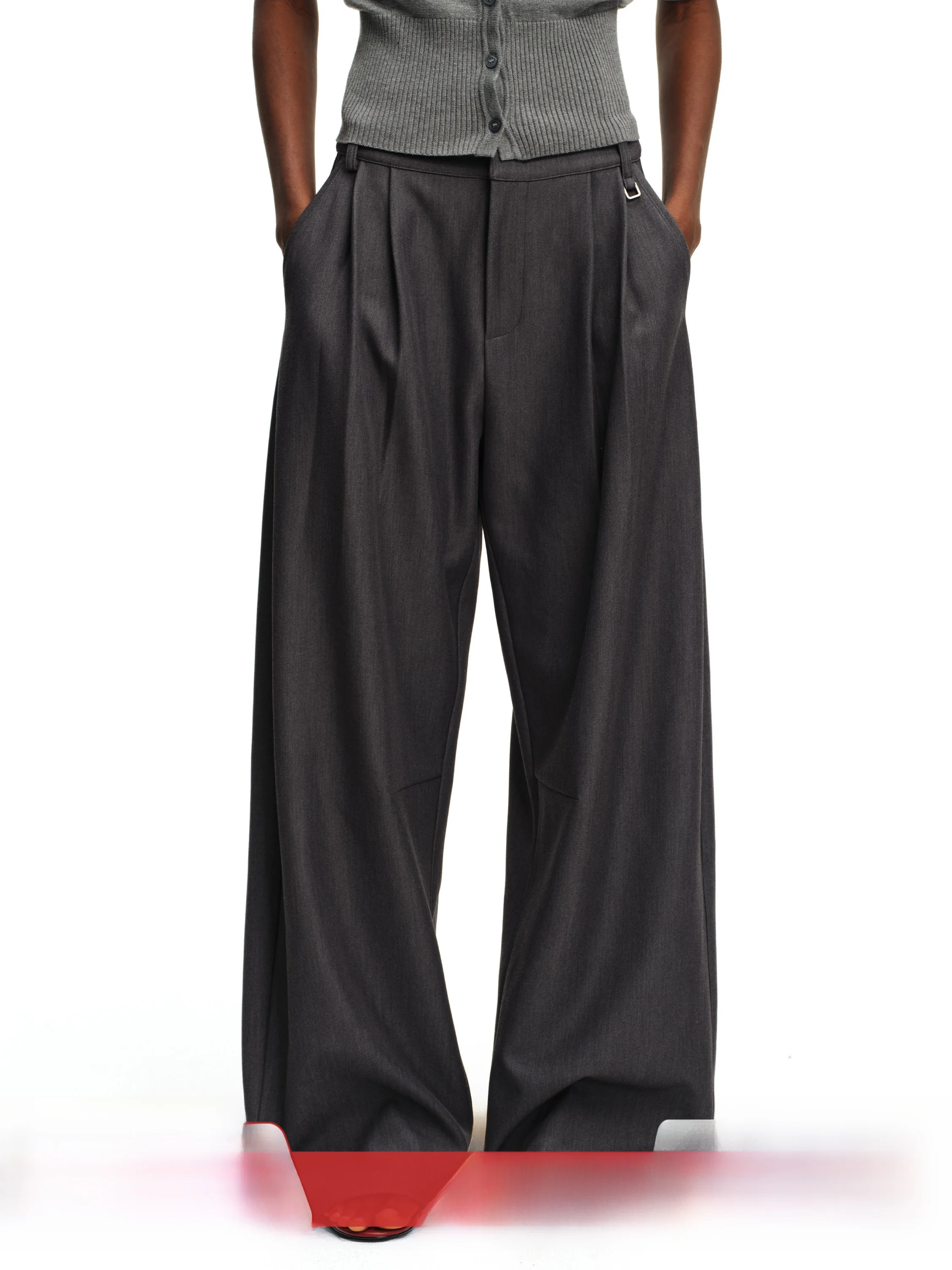 

Grey Loose Wide Leg Pants SMIIILE Casual Commute Style mid Low Waist Trousers for Women Polyester Viscose Spandex Blend