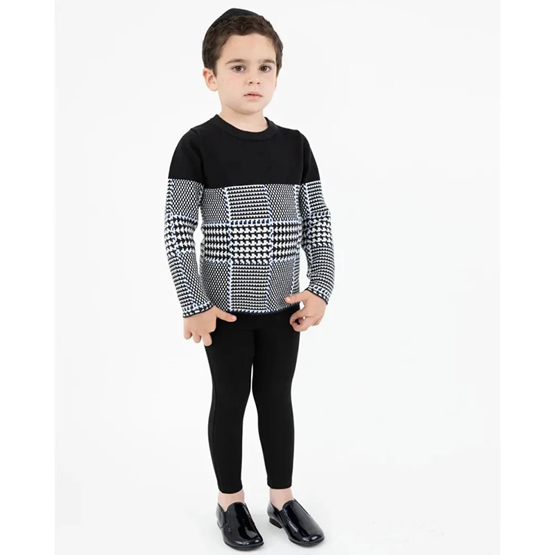 2024 Brother Mathcing Knitted Clothes Kids Boys Sweaters Plaid Knit Pullover Tops Baby Strappy Children Clothing Kids Costumes