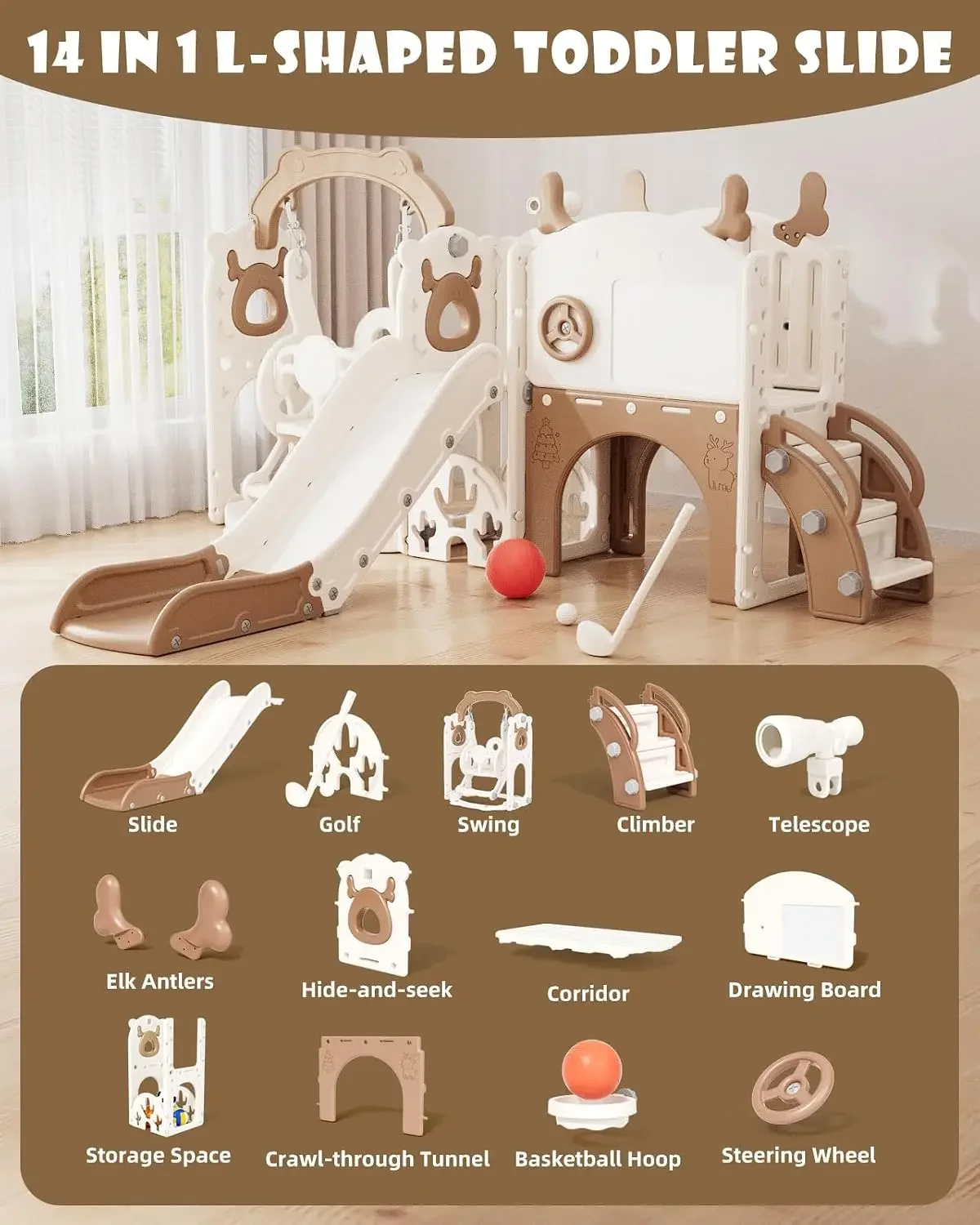 13-in-1 Toddler Slide and Swing Set, Kids Slide for Toddlers Age 1+, Toddler Outdoor Playset New Upgrade with Golf Set, Basketba