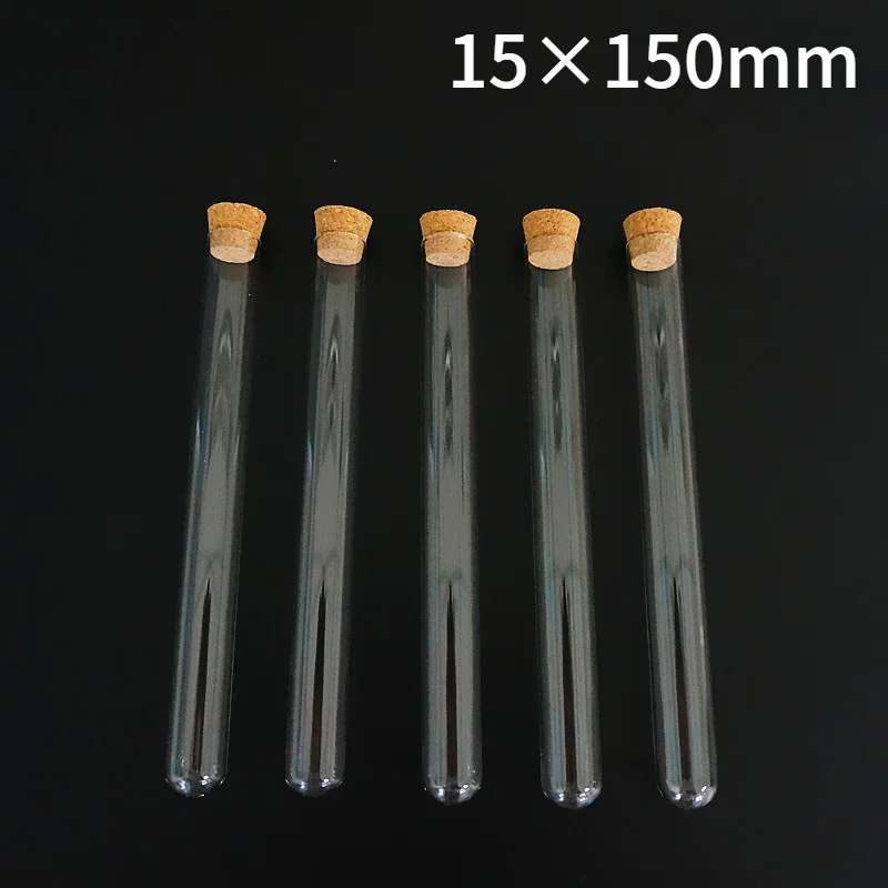 

24pcs/lot 15x150mm Lab Clear Glass Test Tube With Cork Cap Stopper Round Bottom Laboratory Or Wedding favours Spice Tube