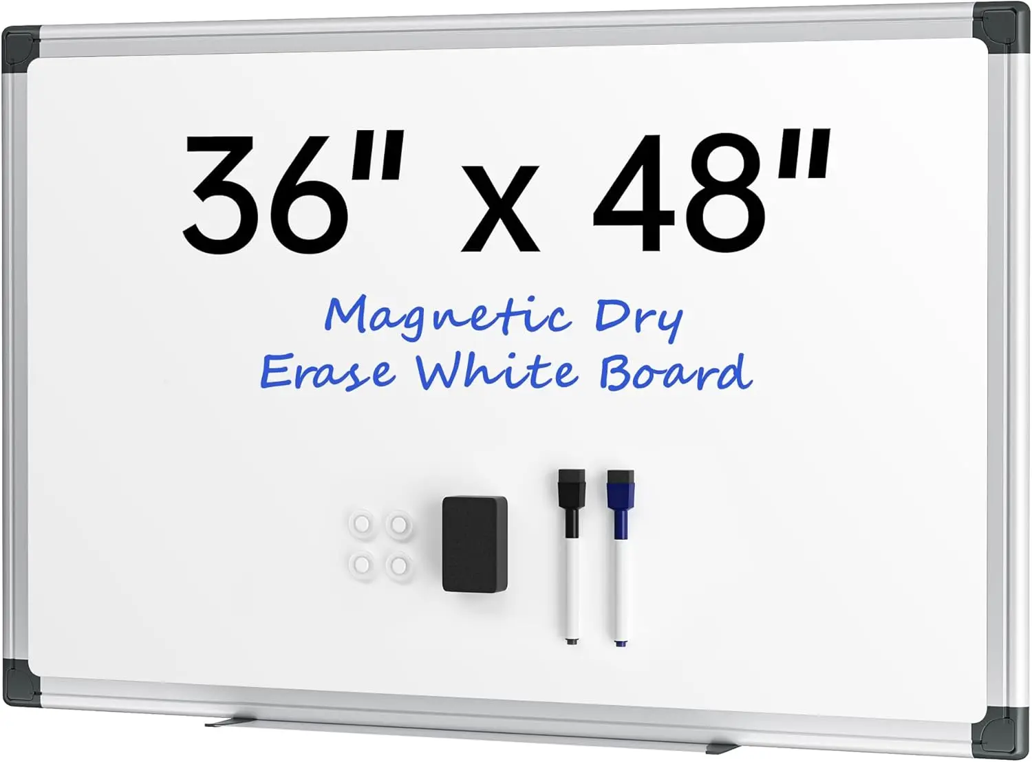 Large 48x36 Inch Magnetic Whiteboard with Silver Frame, Includes Markers, Magnets & Eraser for Office, Classroom