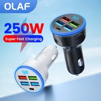 5 Ports USB C Car Charger QC 3.0 250W Type C PD Fast Charging Car Phone Charger For iPhone 12 13 14 Pro Xiaomi Huawei Samsung