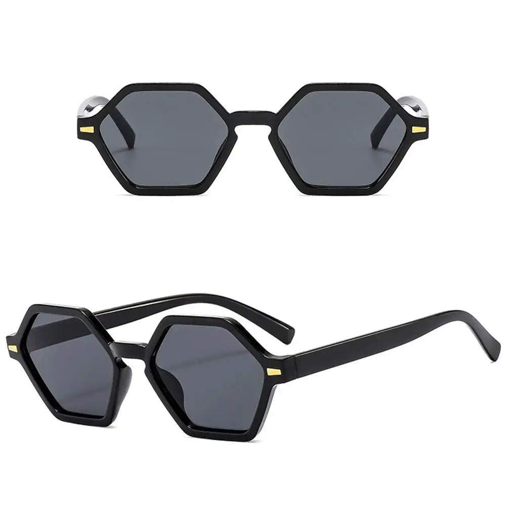 Hip-Hop Style Small Frame Sunglasses Funny UV400 Hexagonal Rivets Decoration Shades Sun Glasses for Women & Men