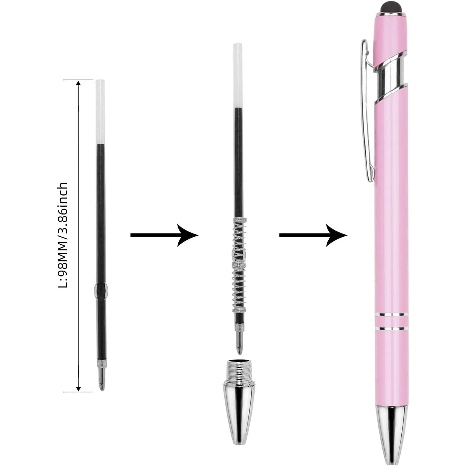 3.86 inch Black Ink Pen Refills for Pens with Stylus Tips 1 mm Medium Point Write 12 Pack Black Ink