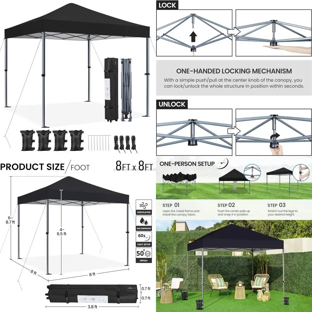 

Portable Outdoor Instant Canopy Tent, 8x8 Easy Setup Commercial Gazebo with Wheeled Bag & 4 for Outdoor Events