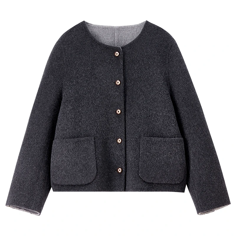 SENTUBILA Two-side Woolen Coats for Woman 2025 Autumn O Neck Single Breasted Jackets Ladies Overcoats Women's Clothing W54OG2433