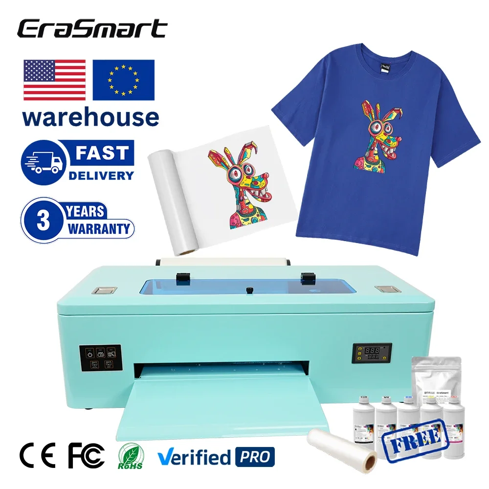 Erasmart Digital Printer DTF A3 1390 XP600 High-Accuracy 30cm Garment Printer DTF Printer Printing Machine