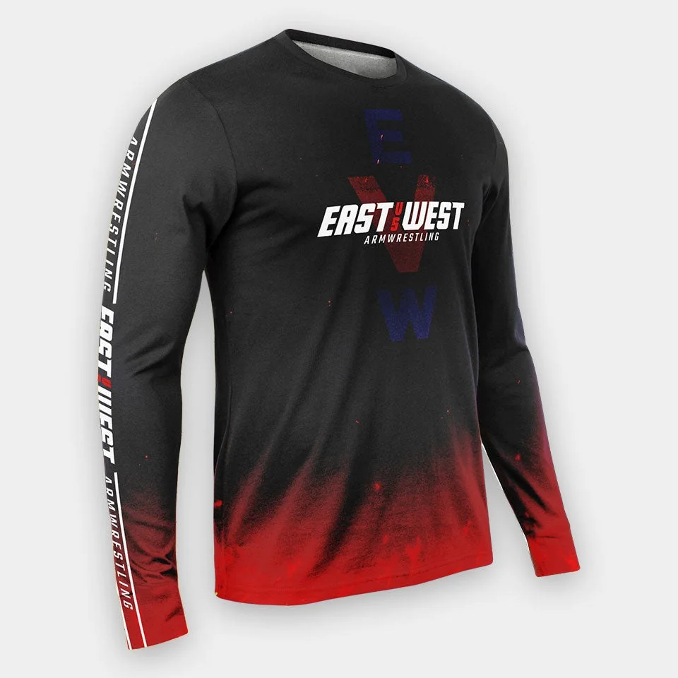 26-27 Nova Camiseta de Manga Longa para Competição de Força de Punho Masculina East Vs West 17, Secagem Rápida, Adequada para Uso Diário e Treino