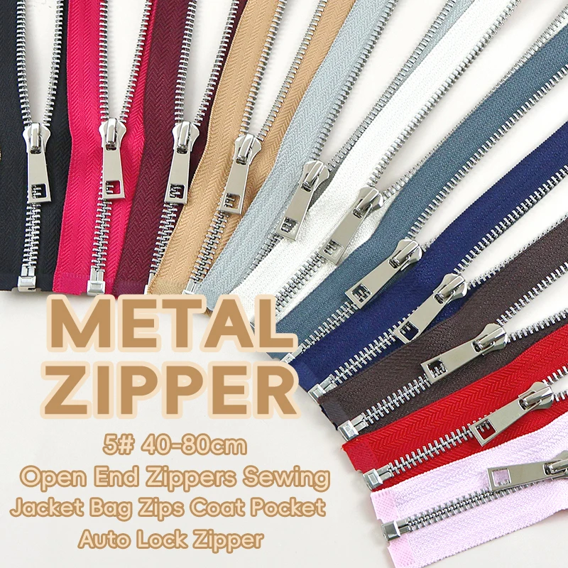 

2/5/10Pcs 40/50/60/70/80cm Silver Separable Zippers Open-End 5# Metal Zipper Apparel Sewing Zip Zips Closure Repair Kits