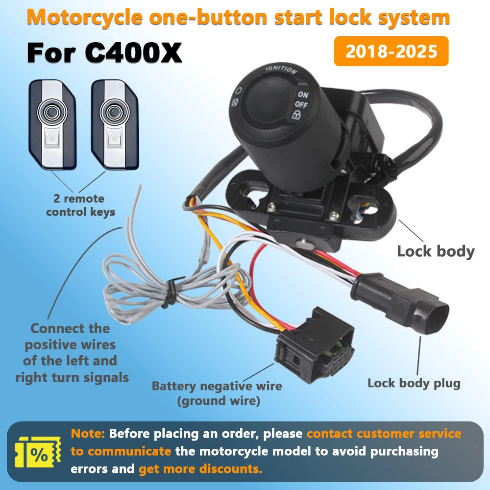 Motorcycle One-Button Start Lock System Keyless Smart Ignition Control Switch Remote Without Key For BMW C400X C 400 X 2018-2025