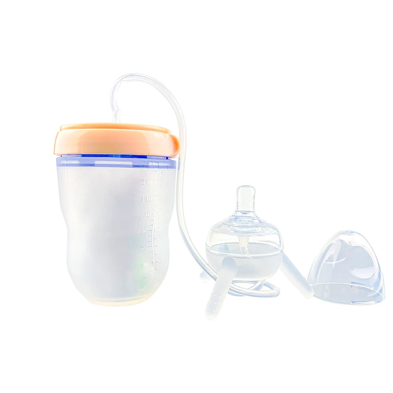 250ml Silicone Baby milk Bottle Children Training Baby Drinking Water Straw Feeding Bottle Hands-free bottle