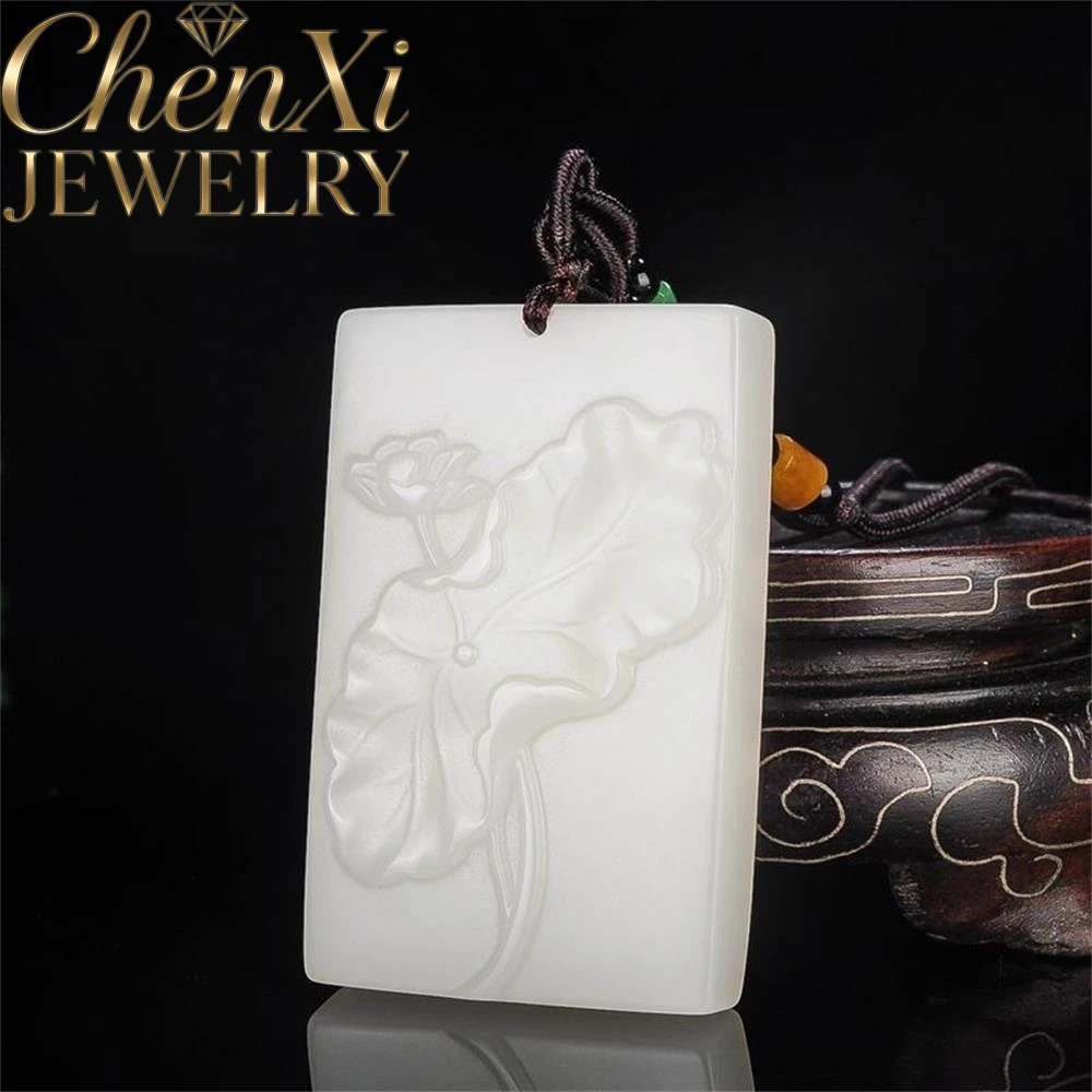 

Элитный кулон из натурального белого нефрита Хэтянь в форме цветка и листа лотоса, роскошное модное ювелирное украшение, изысканные элегантные подвески