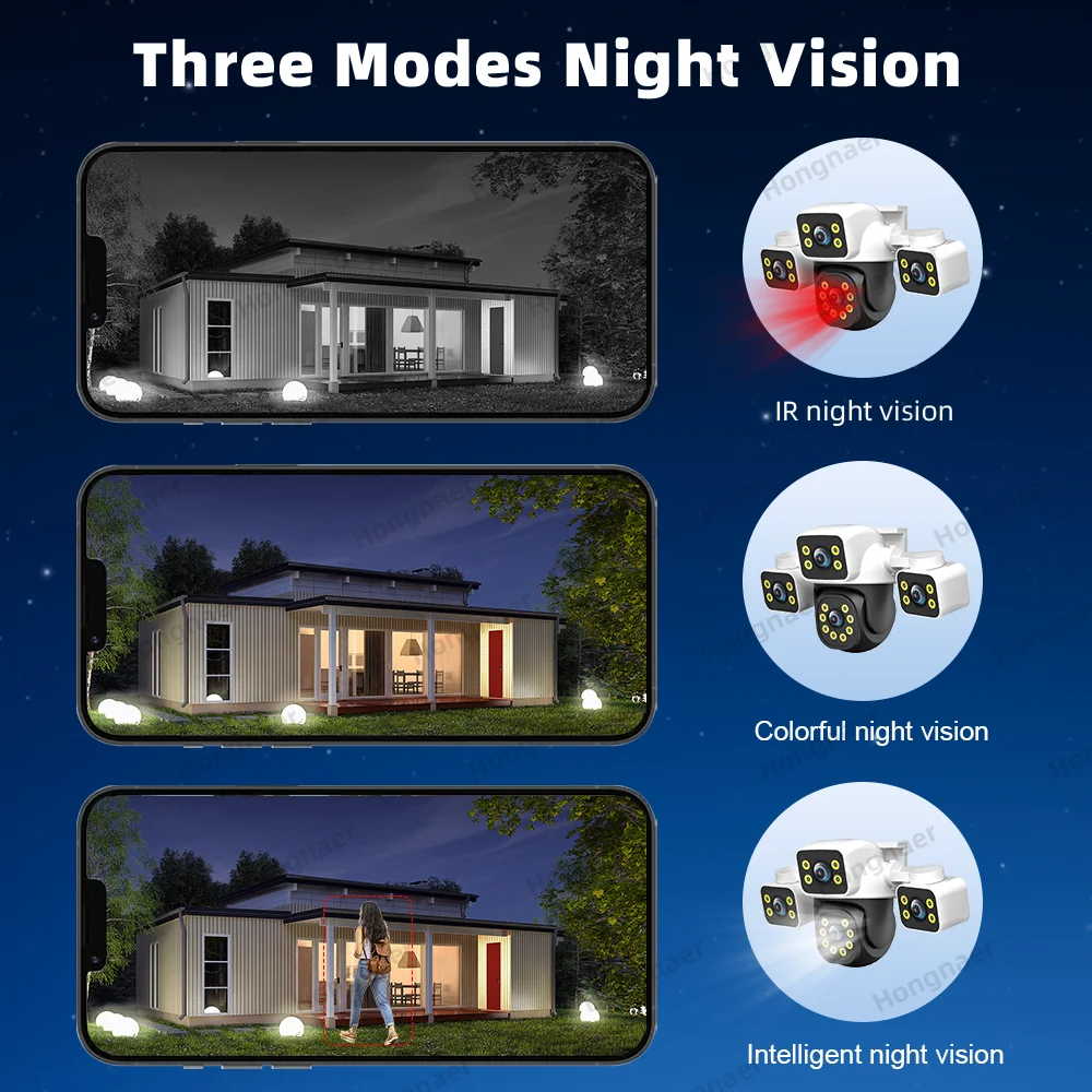 Hongnaer 6MP 3K Night Vision สามวิดีโอกลางแจ้งไร้สาย WiFi PTZ IPC360 Home Security กล้องวงจรปิดกล้อง