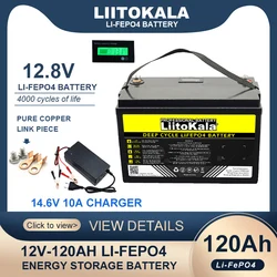 New 12.8V 120AH LiFePO4 Battery 12v Lithium Iron Phosphate Cycles inverter Car lighter Batteries 14.6V 10A Charger duty-free